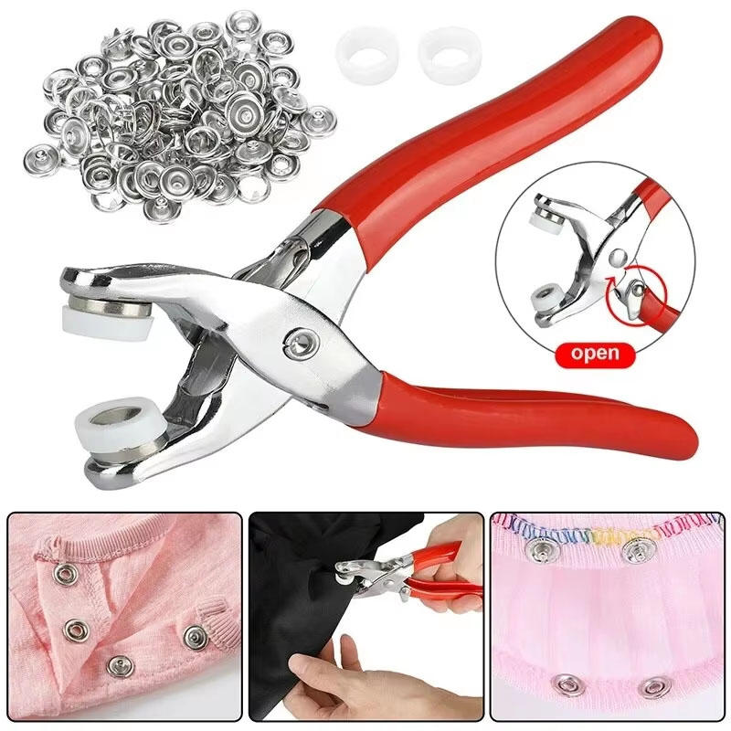 Snap Button Plier - 200pcs Prong Rings Buckle Buttons Metal