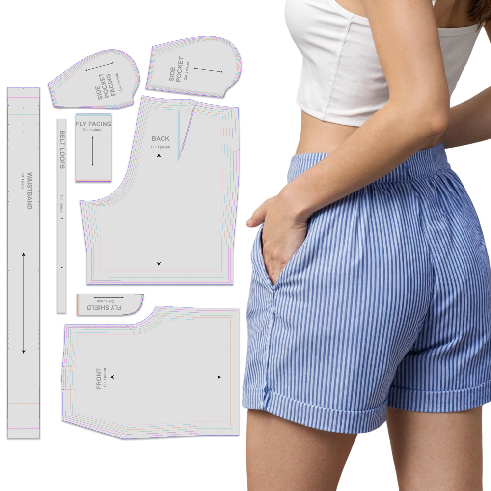 Textile Sewing Patterns - Sewing patterns for women's striped shorts