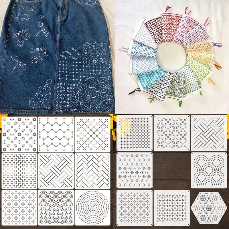 Textile Sewing Patterns - 8/9/24/32Pcs Sashiko Embroidery Templates Reusable Geometric
