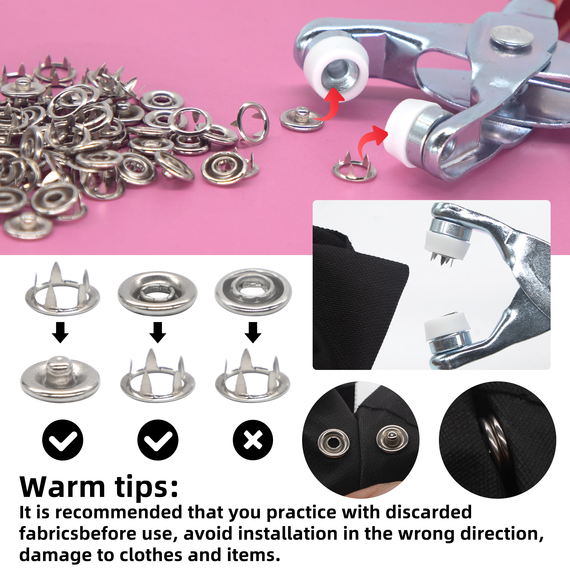 50 Sets Snap Fasteners Kit Too - Snap Button Plier incelemesi ve fiyatı