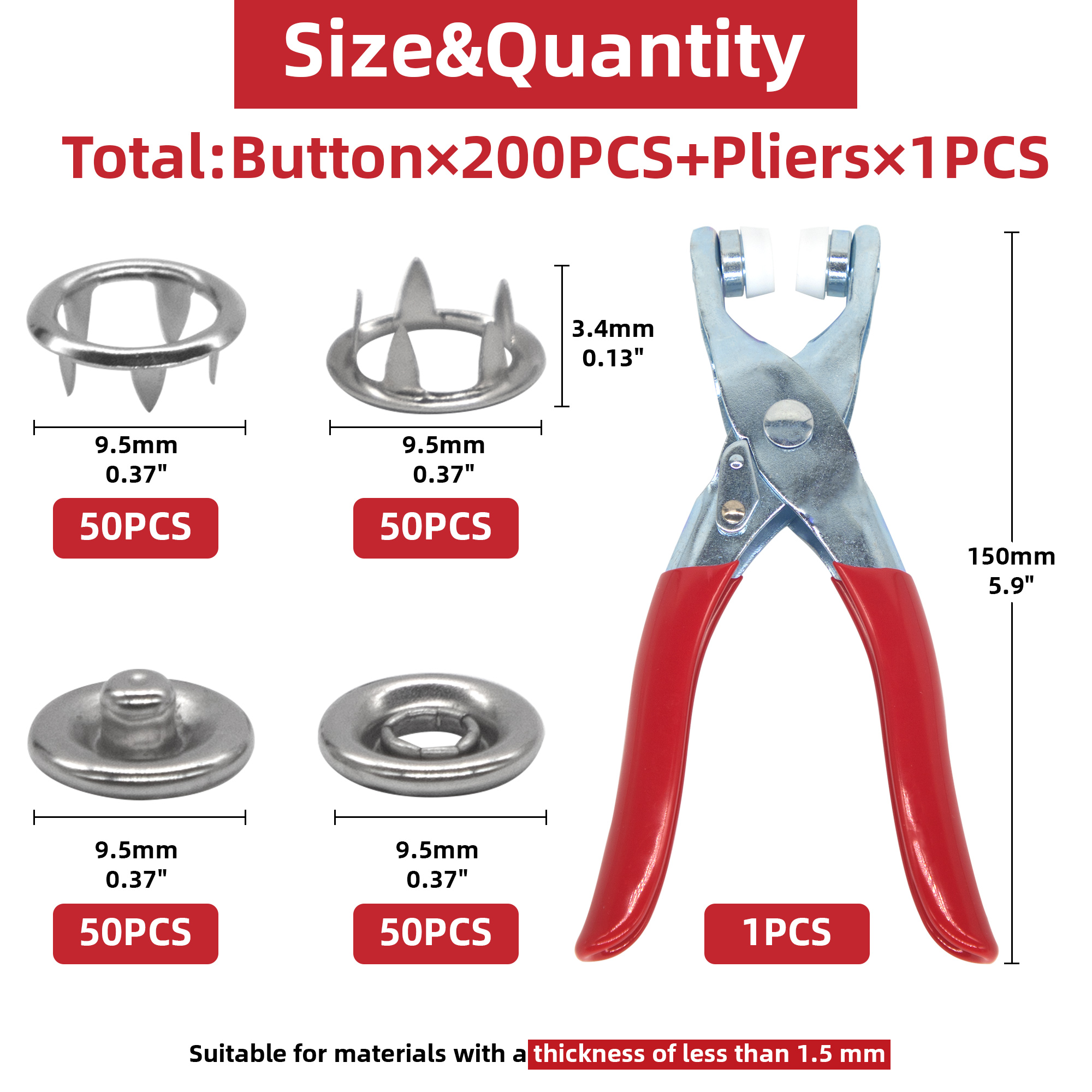 50 Sets Snap Fasteners Kit Too - Snap Button Plier incelemesi ve fiyatı
