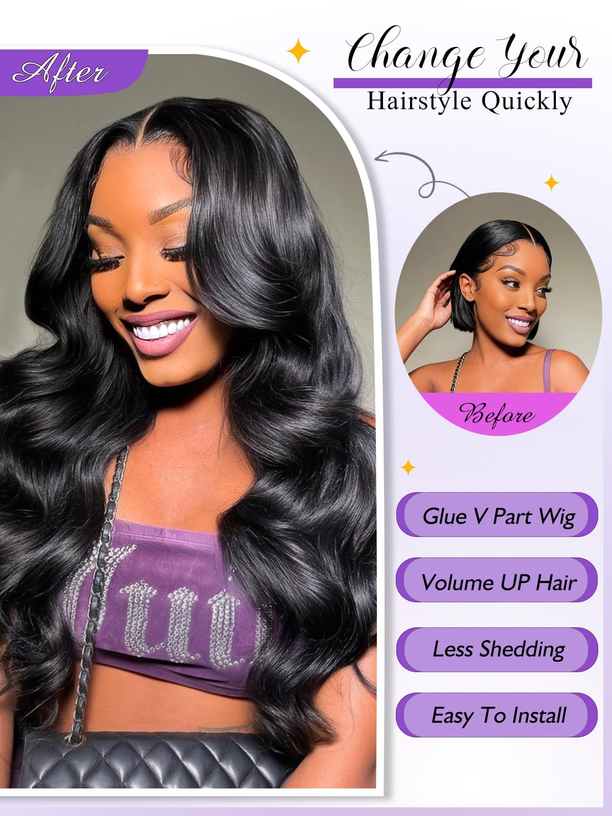 V Part Wigs Human Hair Body Wa - Sewing V incelemesi ve fiyatı