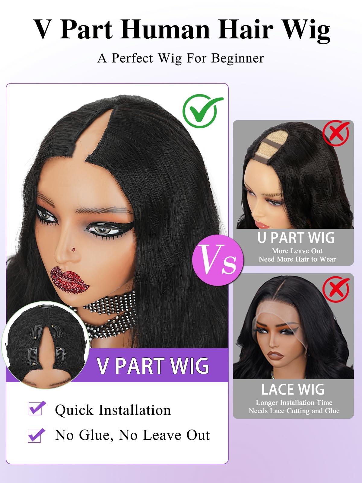 V Part Wigs Human Hair Body Wa - Sewing V incelemesi ve fiyatı