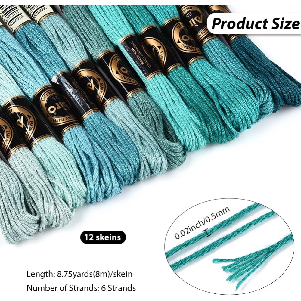 12 Skeins 6 Strands Green Embr - Embroidery Floss Thread incelemesi ve fiyatı